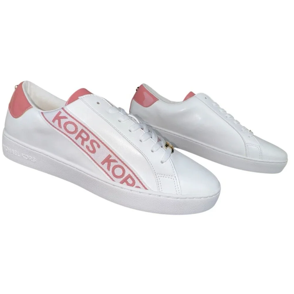 Michael Kors Womens Size 10 Sneakers KORS Print Faux Leather White Blush Keaton